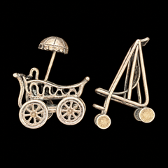 Vintage Sterling Silver Miniature Baby Carriage & Stroller Figurines Set of 2