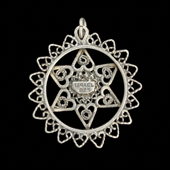 Vintage Israel 925 Sterling Silver Filigree Star of David Pendant Necklace Blue Enamel 18.25"