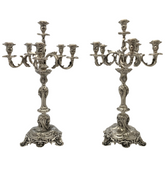 ANTIQUE CIRCA 1870 AUSTRIAN 800 SILVER HANDMADE ORNATE 6 LIGHT CANDELABRA PAIR