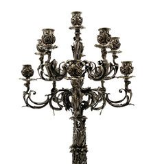 FINE ITALY 925 STERLING SILVER HANDMADE LEAF APPLIQUE 11 LIGHT CANDELABRA & TRAY