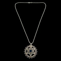 Vintage Israel 925 Sterling Silver Filigree Star of David Pendant Necklace Blue Enamel 18.25"