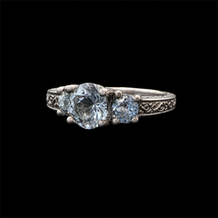 Vintage UTC 925 Sterling Silver 3 Stone Aquamarine Filigree Ring Size 7