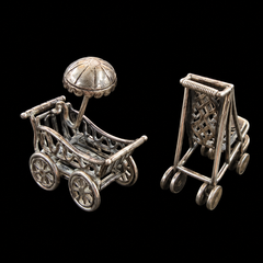 Vintage Sterling Silver Miniature Baby Carriage & Stroller Figurines Set of 2