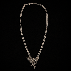 Mr Silverware Vintage Oxidized Sterling Silver Dragon Pendant Necklace - Mariner Link Chain