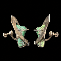 Vintage Mexico Sterling Silver Carved Green Onyx Equestrian Horse Head Screw-Back Earrings