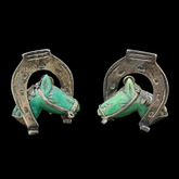 Mr Silverware Vintage Mexico Sterling Silver Carved Green Onyx Equestrian Horse Head Screw-Back Earrings