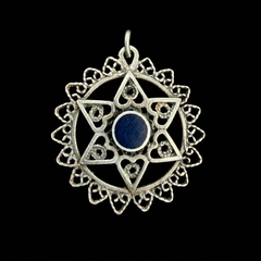 Mr Silverware Vintage Israel 925 Sterling Silver Filigree Star of David Pendant Necklace Blue Enamel 18.25"