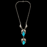 MR Silverware Vintage Ida McCrae Navajo Sterling Silver Turquoise Double Drop Necklace 15"