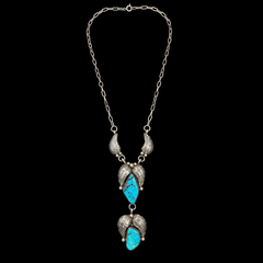 MR Silverware Vintage Ida McCrae Navajo Sterling Silver Turquoise Double Drop Necklace 15"