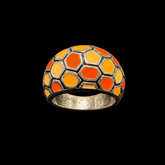 Mr Silverware Vintage Thailand 925 Sterling Silver Orange Enamel Honeycomb Dome Ring – Size 8