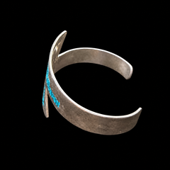Vintage Mexican 925 Sterling Silver Turquoise Chip Inlay Hopi Style Cuff Bracelet
