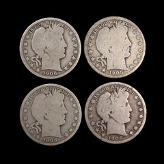 Mr Silverware 1906 D/P/S/O Barber Half Dollar 90% Silver Coins – Lot of 4