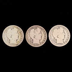 Mr Silverware 1900-P 1906-D 1907-D Barber Half Dollar 90% Silver Coins – Lot of 3