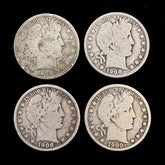 Mr Silverware 1908-D/O/P & 1909-P Barber Half Dollar 90% Silver Coins – Lot of 4