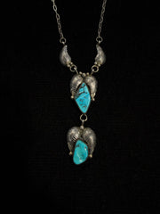 Vintage Ida McCrae Navajo Sterling Silver Turquoise Double Drop Necklace 15"