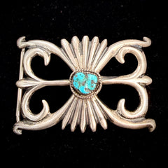 Vintage Southwestern Sterling Silver Turquoise Belt Buckle