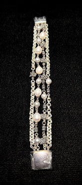 Michael Dawkins Sterling Silver Multi Strand Pearl Bracelet 8"