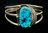 Cecil Henry Vintage Navajo Sterling Silver Triple Wired Turquoise Cuff Bangle