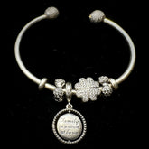 Pandora Moments Sterling Silver 4 Charm Cubic Zirconia Open Bangle Bracelet