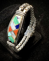 Asch Grossbardt Sterling Silver & 18k Gold Stone Inlay Box Link Bracelet 7"