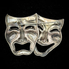 BEAU Vintage Sterling Silver Comedy & Tragedy Mask Brooch Pin