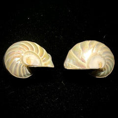AKR Vintage Sterling Silver Hand Carved Shell MOP Ear Clip Earrings