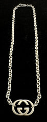 Gucci Italy Sterling Silver Interlocking G Pendant & Rolo Chain Necklace 17.75"