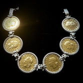 Italy Sterling Silver & Gold Plated 20 Lire Coin Bracelet 8.75"