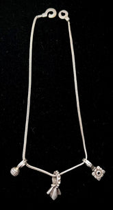 Lisa Jenks Vintage Sterling Silver 3 Charm Franco Necklace 16.5"
