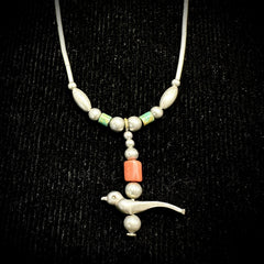 Vintage Sterling Silver Zuni Bird Fetish Bead Necklace 17.25"