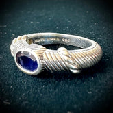 Judith Ripka Sterling Silver Blue Stone Twisted Band Ring Size 7.75