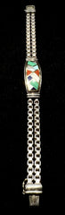 Asch Grossbardt Sterling Silver & 18k Gold Stone Inlay Box Link Bracelet 7"