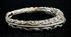 Thailand Sterling Silver Marcasite Cuff Bracelet Bangle 6.75"