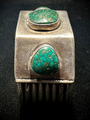 Gibson Nez Vintage Navajo Sterling Silver 3 Turquoise Heavy Cuff Bracelet