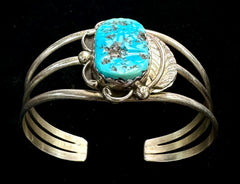 Cecil Henry Vintage Navajo Sterling Silver Triple Wired Turquoise Cuff Bangle
