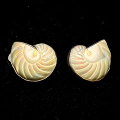 AKR Vintage Sterling Silver Hand Carved Shell MOP Ear Clip Earrings