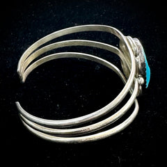 Cecil Henry Vintage Navajo Sterling Silver Triple Wired Turquoise Cuff Bangle