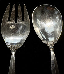 Georg Jensen Vintage Acanthus Sterling Silver Large Salad Spoon & Fork Set 9.5"