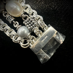 Michael Dawkins Sterling Silver Multi Strand Pearl Bracelet 8"