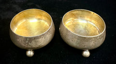 Tiffany & Co. Makers Antique Sterling Silver Pair Of Ball Footed Salt Cellars
