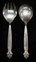 Georg Jensen Vintage Acanthus Sterling Silver Large Salad Spoon & Fork Set 9.5"