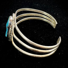 Cecil Henry Vintage Navajo Sterling Silver Triple Wired Turquoise Cuff Bangle