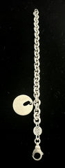 Movado Vintage Sterling Silver Rolo Link Cable Chain Bracelet 7 ¾" w/Heart Charm