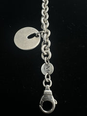 Movado Vintage Sterling Silver Rolo Link Cable Chain Bracelet 7 ¾" w/Heart Charm