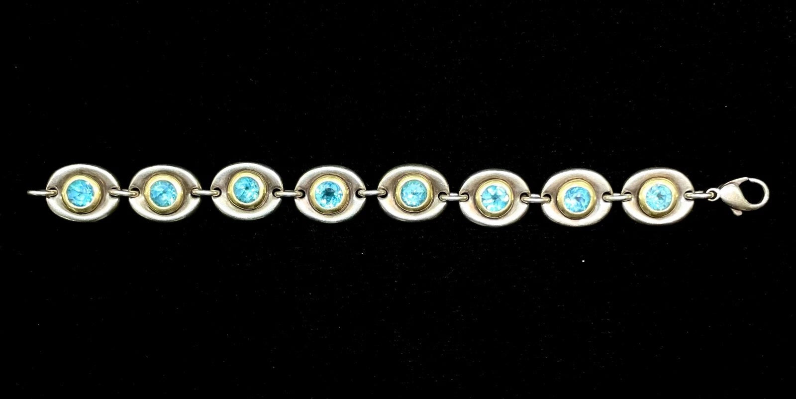 Robert Lee Morris Sterling Silver & 18k Yellow Gold Bracelet Blue Topaz 7.5"