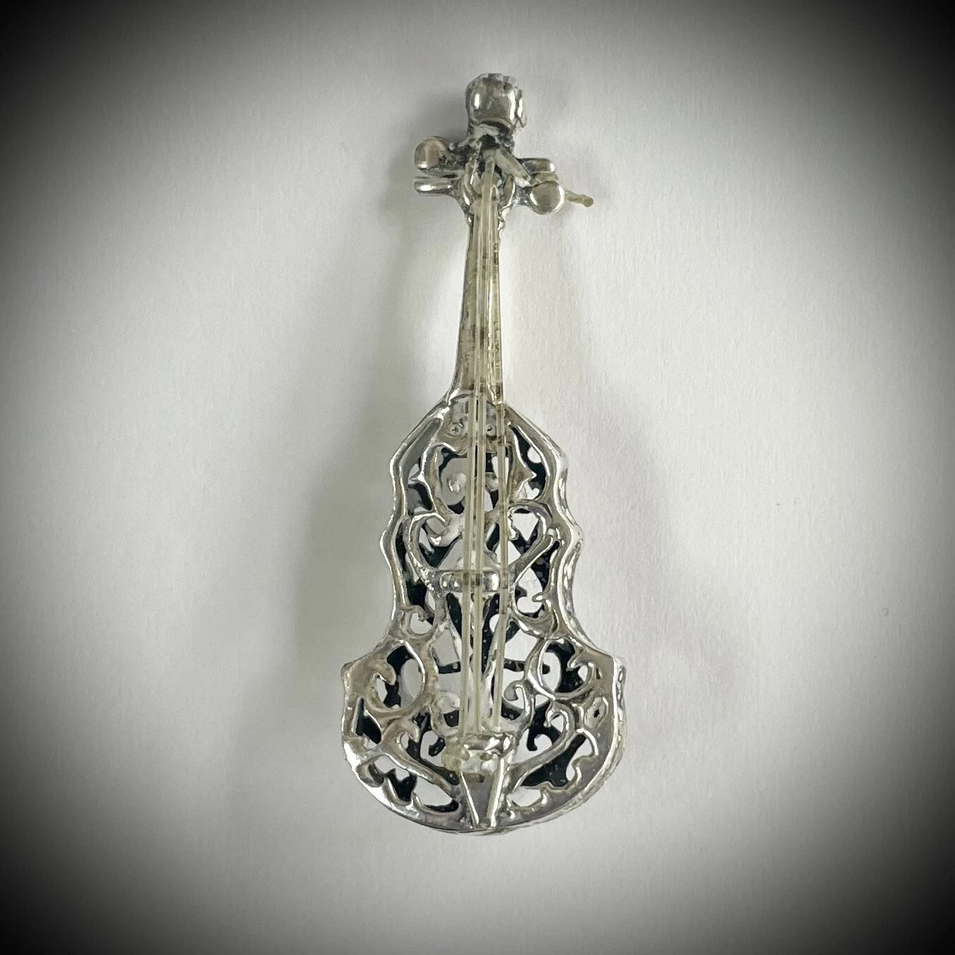 Vintage Sterling Silver Filigree Miniature Standing Guitar/Bass/Violin & Strings