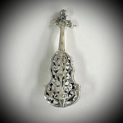 Vintage Sterling Silver Filigree Miniature Standing Guitar/Bass/Violin & Strings