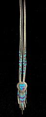Vintage Sterling Silver Turquoise Heart Inlay Pendant With Chain 24"