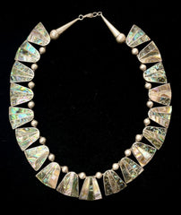 Mexico Vintage Sterling Silver Necklace With Abalone 17.5"