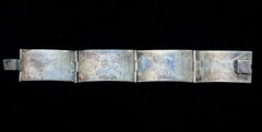 Vintage Mexico Taxco Sterling Silver Wide Panel Bracelet With Abalone